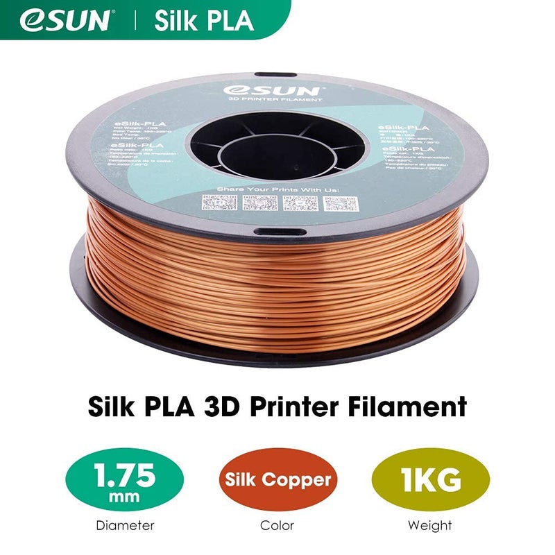 eSUN Silk PLA 3D Printer Filament, Dimensional Accuracy +/- 0.03 mm, 1 kg Spool, 1.75 mm, Copper - Image 2